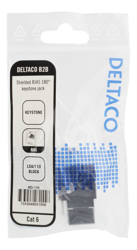 DELTACO Cat6 skärmat Keystone-uttag, LSA/110-terminering, plast, 180, vit/metall