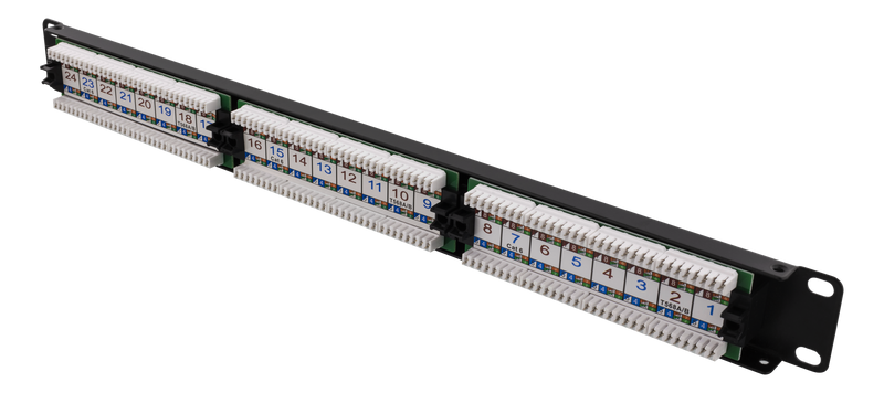 DELTACO UTP patch panel, 24xRJ45, Cat6, Krone jacks, 1U, 19", labels