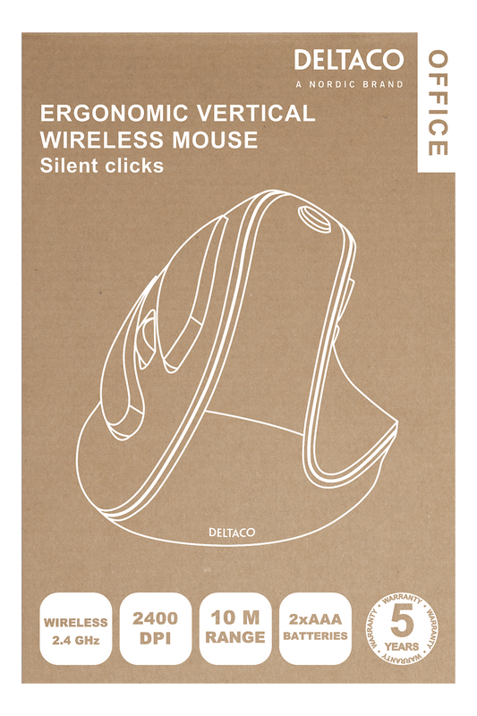 DELTACO Office Wireless vertical ergonomic mouse, silent clicks, 2400