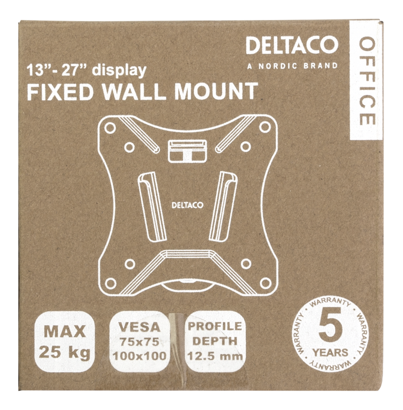 DELTACO Office, fixed wall, 13"-27", 25kg, 75x75-100x100