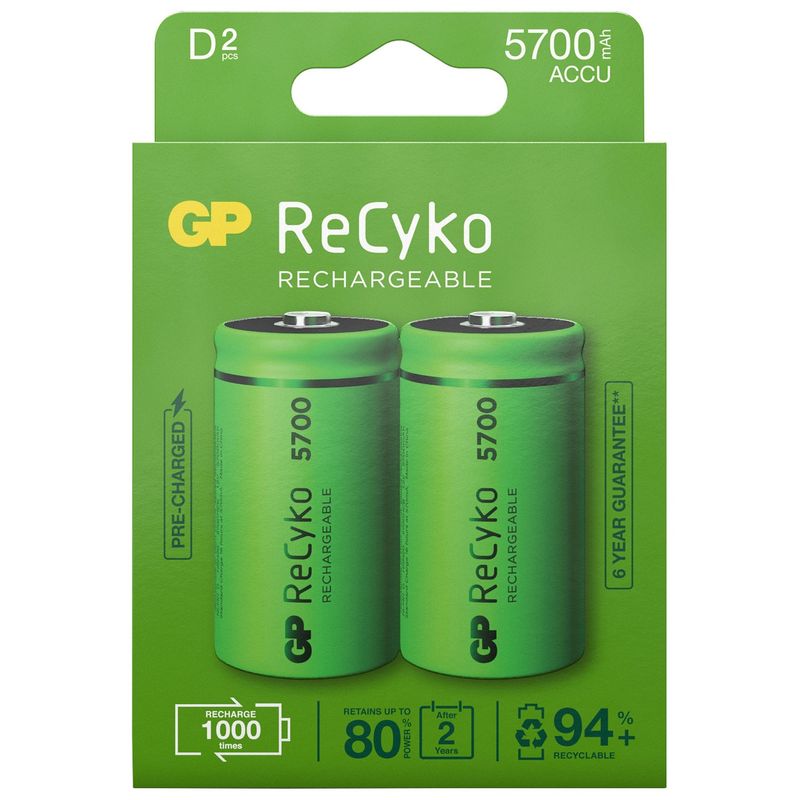 ReCyko Rechargeable D Batteries 5700mAh 2-Pack