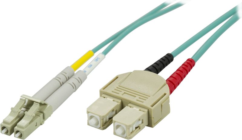 DELTACO OM3 fiberkabel, LC - SC, duplex, UPC, 50/125, 0,5m, blå