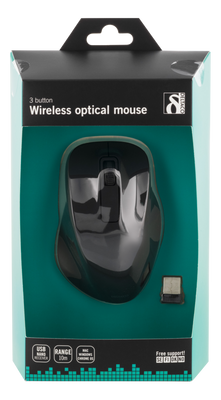 DELTACO trådlös optisk mus 2,4GHz, 3 knappar med scroll, svart