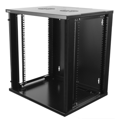 DELTACO 19" cabinet, 12U, 540x450mm, can be used as a floor-standing or wall-mounted unit, with a glass door, black.
