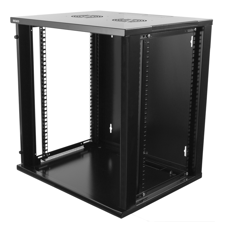 DELTACO 19" cabinet, 12U, 540x450mm, can be used as a floor-standing or wall-mounted unit, with a glass door, black.