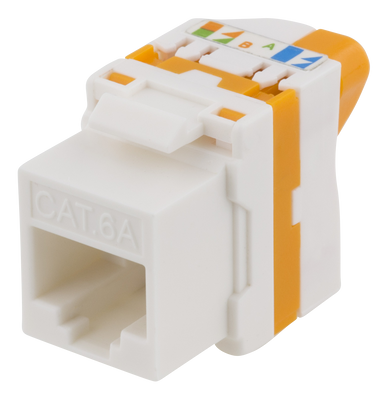 DELTACO Cat6A Keystone-uttag, verktygsfri, plast, vit/orange