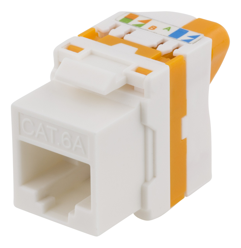 DELTACO Cat6A Keystone-uttag, verktygsfri, plast, vit/orange