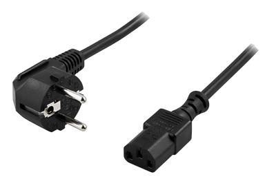 Apparatkabel 2m, vinklad CEE 7/7 - rak IEC C13, LSZH, svart