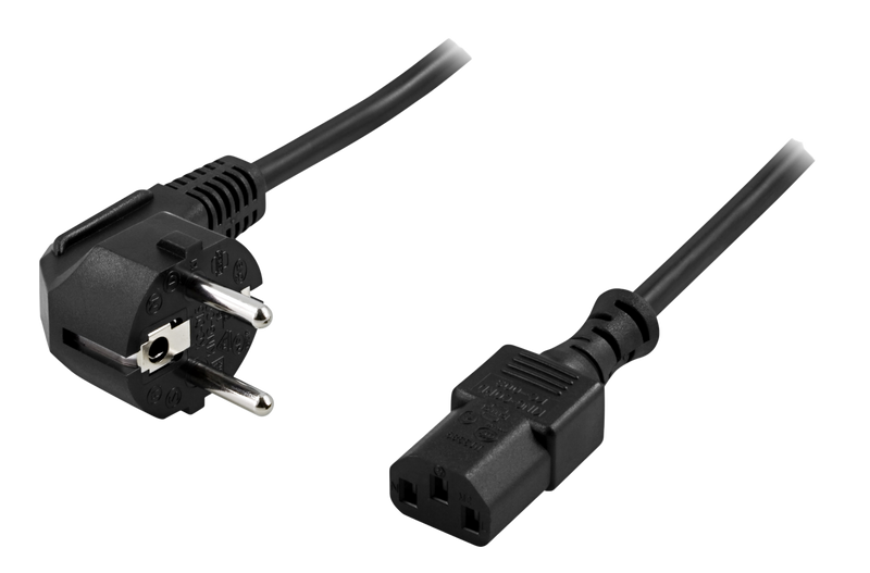 Apparatkabel 2m, vinklad CEE 7/7 - rak IEC C13, LSZH, svart