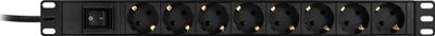 Power strip 3m, 8xCEE 7/4, 1xCEE 7/7, switch, black.