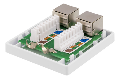DELTACO skärmat vägguttag, utanpåliggande FTP 2xRJ45, Cat6, vit