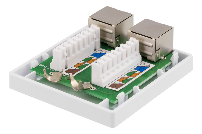 DELTACO skärmat vägguttag, utanpåliggande FTP 2xRJ45, Cat6, vit
