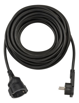 Förlängningskabel med vinklad platt plugg 10m, svart