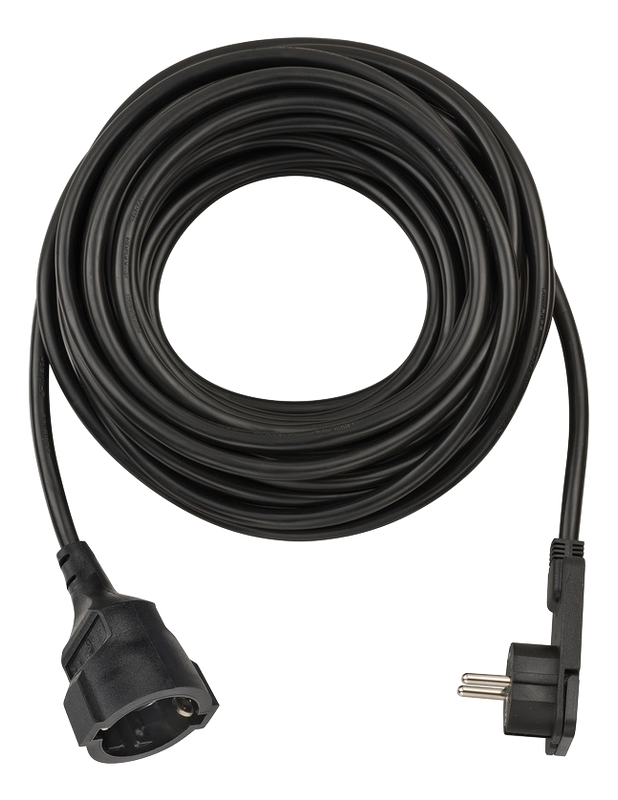 Förlängningskabel med vinklad platt plugg 10m, svart