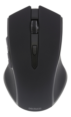 DELTACO trådlös optisk mus, 6 knappar med scroll, 1600 DPI, USB, svart