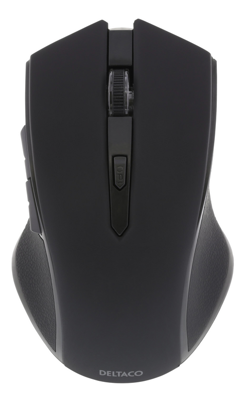 DELTACO trådlös optisk mus, 6 knappar med scroll, 1600 DPI, USB, svart