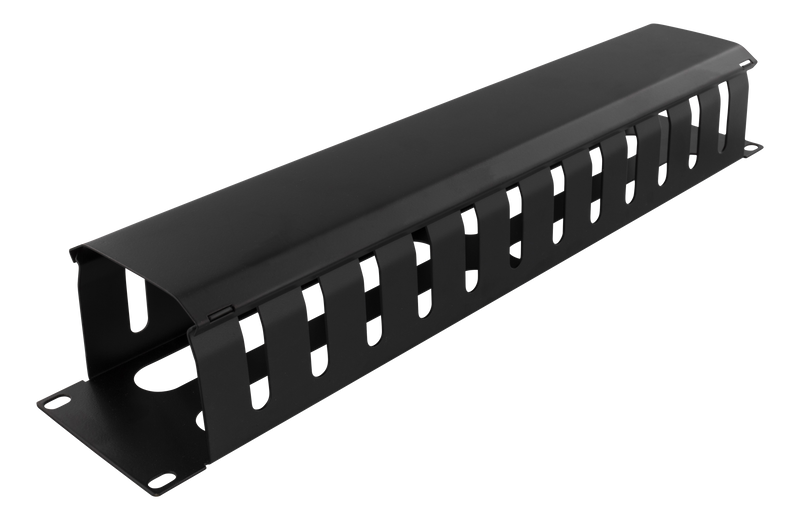 DELTACO 19" kabelhanterare, metall, fingerkanal och genomföring, 2U