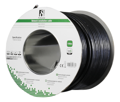 DELTACO F/UTP Cat6 installationskabel, för utomhusbruk, 100m, svart