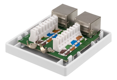 DELTACO skärmat vägguttag, utanpåliggande FTP 2xRJ45, Cat6A, vit
