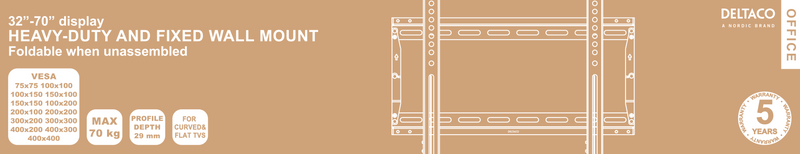 DELTACO Office, heavy-duty fixed foldable, 32"-70", 70kg, 75x75-400x400.