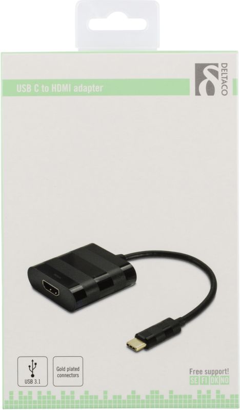 DELTACO USB-C till HDMI adapter, USB typ C hane - HDMI hona, svart