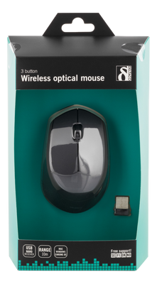 DELTACO trådlös optisk mus 2,4GHz, 3 knappar med scroll, 1200 DPI, grå