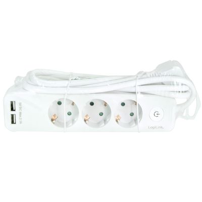 Grenuttag 3-vägs + 2st USB m brytare 1,5m Vit