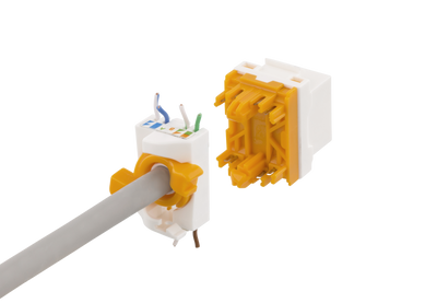 DELTACO Cat6A Keystone-uttag, verktygsfri, plast, vit/orange