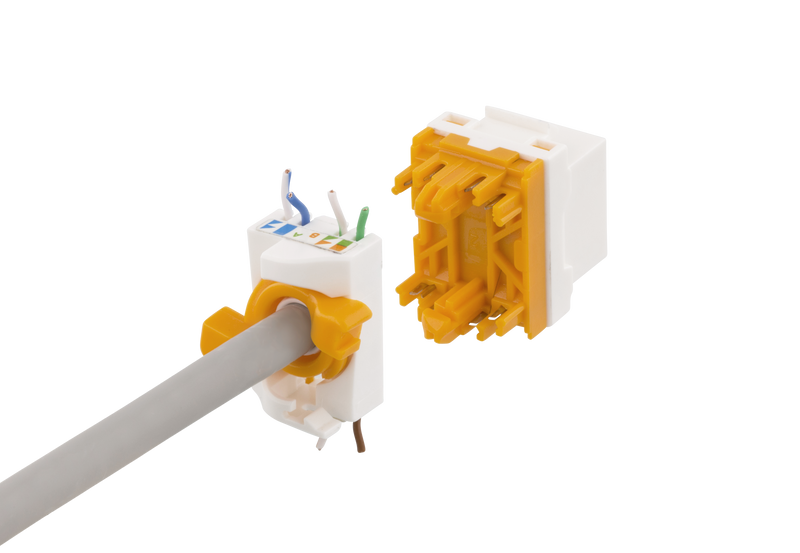 DELTACO Cat6A Keystone-uttag, verktygsfri, plast, vit/orange