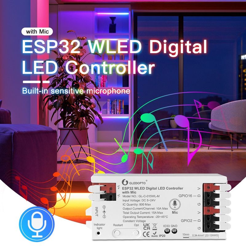 ESP32 WLED Digital LED Strip Controller Mic