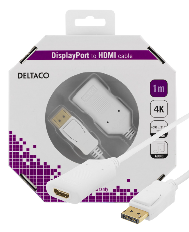 DisplayPort to HDMI 2.0b cable 1m, 4K at 60Hz, white