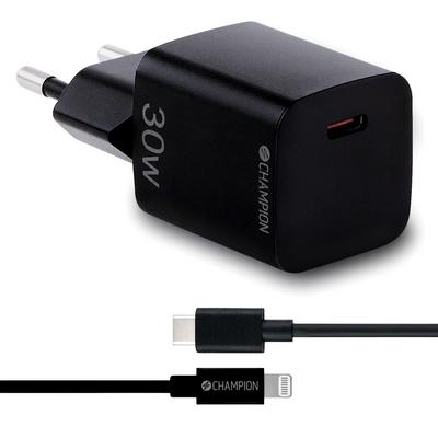 Fast Charger Kit USB-C/Lightning 30W PD Svart