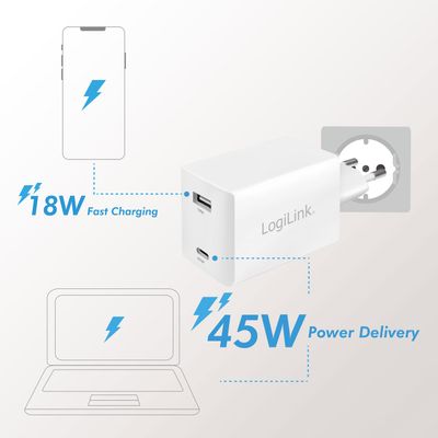 USB-laddare 1 x USB-C PD 1 x USB-A 48W GaN