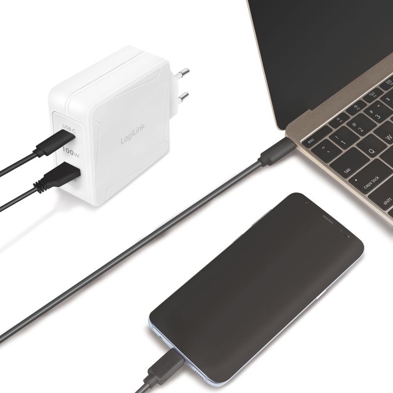 USB-laddare 1 x USB-C PD 1 x USB-A 100W GaN