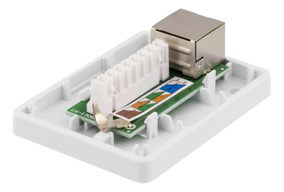 DELTACO skärmat vägguttag, utanpåliggande FTP 1xRJ45, Cat6, vit