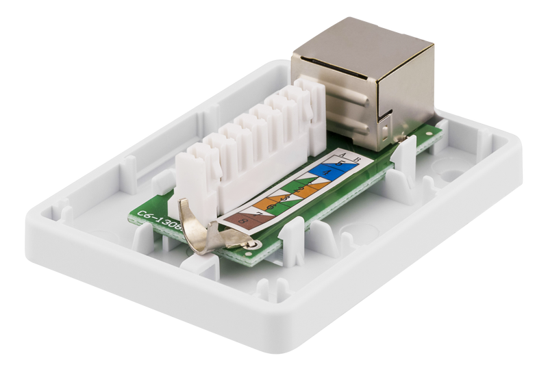 DELTACO skärmat vägguttag, utanpåliggande FTP 1xRJ45, Cat6, vit