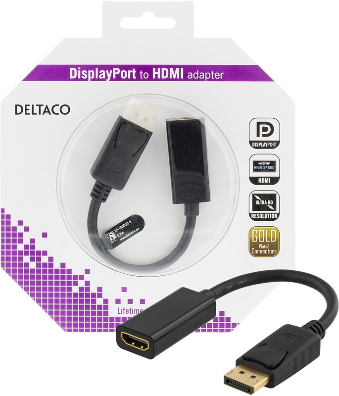 DisplayPort to HDMI Adapter with Audio 0.2m, 4K, Black