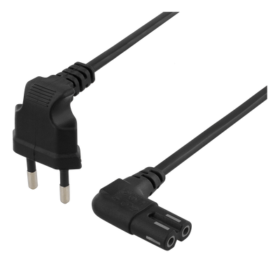 Ojordad apparatkabel 0,5m, CEE 7/16 - IEC 60320 C7, svart