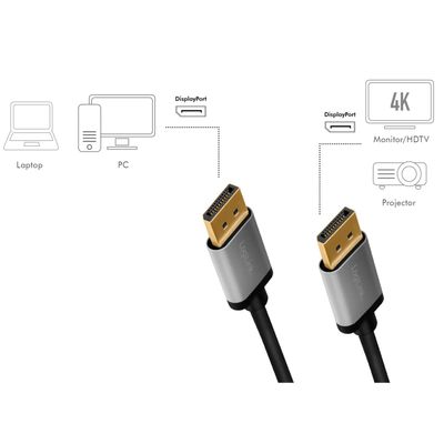 DisplayPort-kabel 4K/60Hz Aluminium 1m