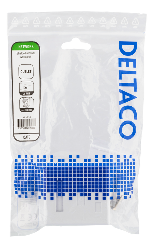 DELTACO skärmat vägguttag, utanpåliggande FTP 2xRJ45, Cat6, vit