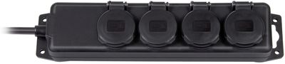 Grenuttag 2m 4xCEE 7/4, 1xCEE 7/7, IP 44, svart