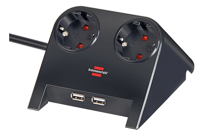 Desktop-Power, 2xCEE7/4, 2xUSB 2,1A, 1,8m kabel, svart