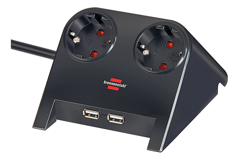 Desktop-Power, 2xCEE7/4, 2xUSB 2,1A, 1,8m kabel, svart