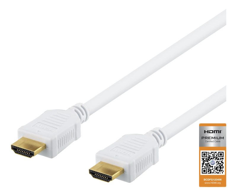 HDMI kabel 3 m High-Speed Premium, Ethernet, 4K UHD, vit