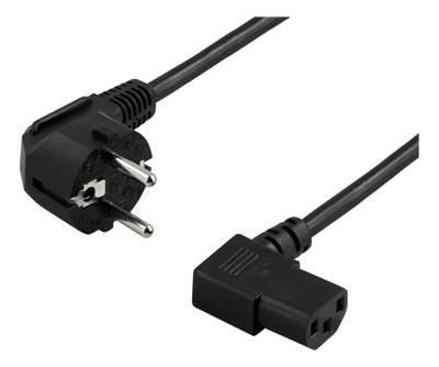 Apparatkabel 10m, vinklad CEE 7/7 till vinklad IEC 60320 C13, svart