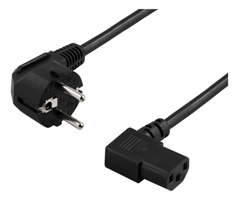 Apparatkabel 10m, vinklad CEE 7/7 till vinklad IEC 60320 C13, svart