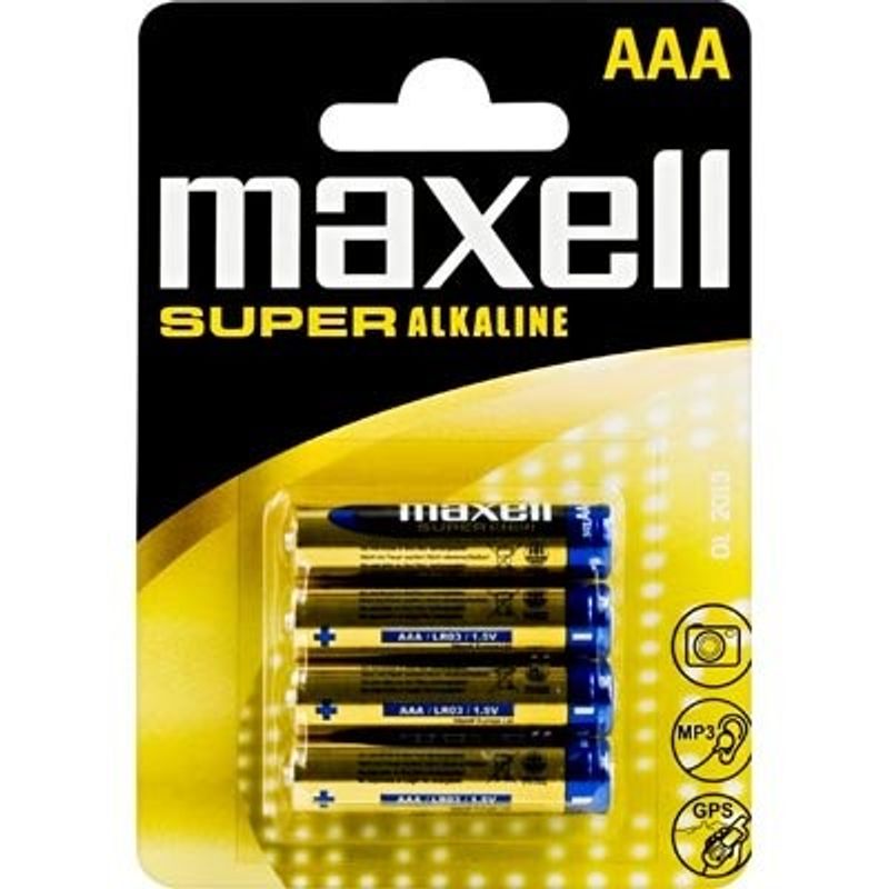 Maxell batteries, AAA (LR03), Super Alkaline, 1.5 V, 4-pack