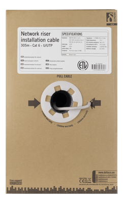 DELTACO U/UTP Cat6 riser installationskabel, 305m box, 250MHz, Delta-c