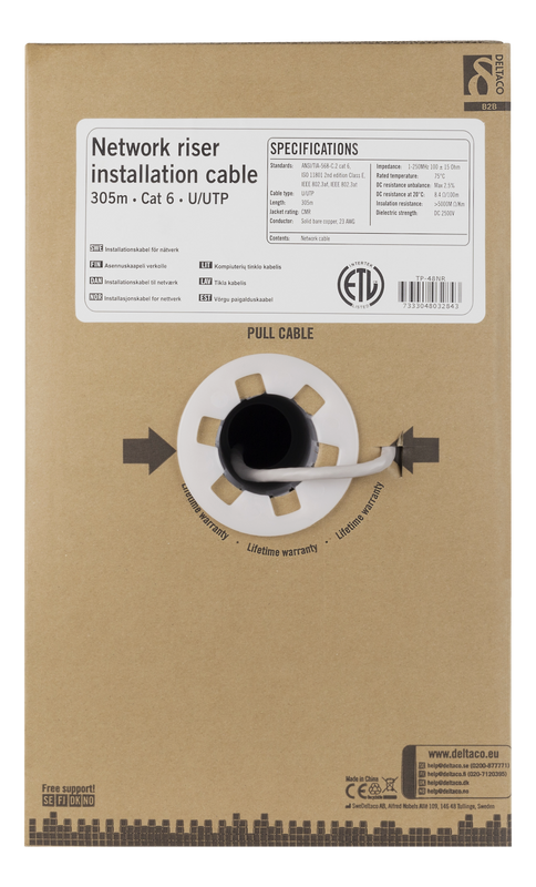 DELTACO U/UTP Cat6 riser installationskabel, 305m box, 250MHz, Delta-c