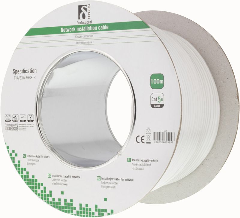 DELTACO U/UTP Installation Cable, Cat5e, 100m, white